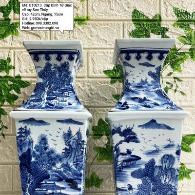 CẶP BÌNH TỨ GIÁC VẼ TAY SƠN THỦY